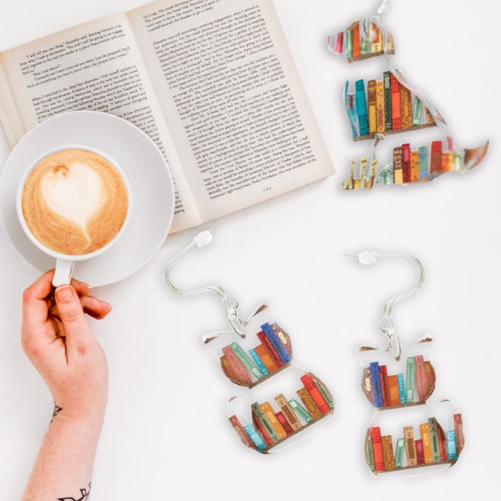 Cat Dog Book Earrings Funny Acrylic Bookshelf Earring Jewelry for Book Lover Gifts