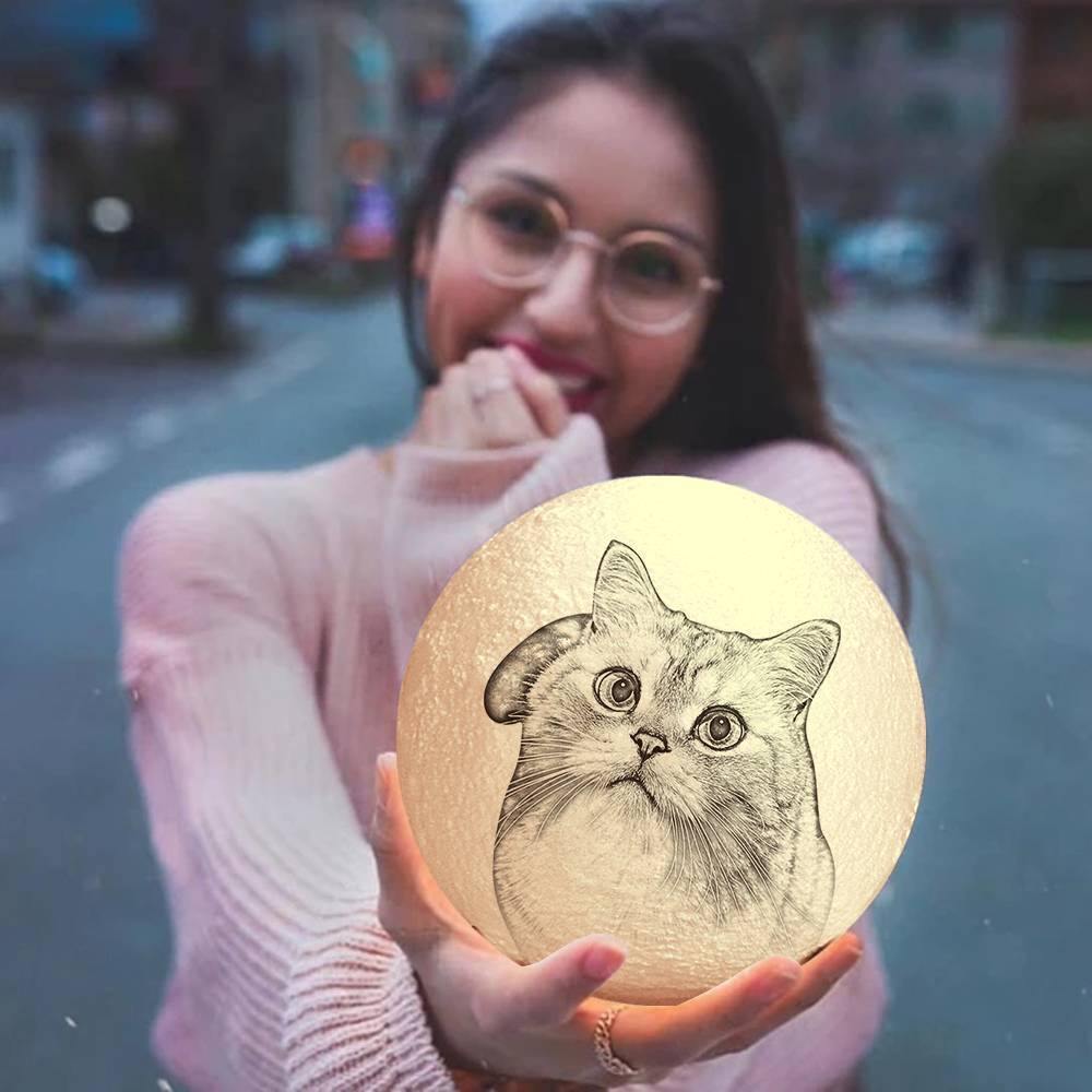 Photo Moon Lamp, Custom 3D Photo Light, Cute Pet - Remote Control Sixteen Colors 10-20cm