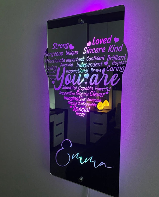 Custom Engraved Affirmation Heart Mirror Light