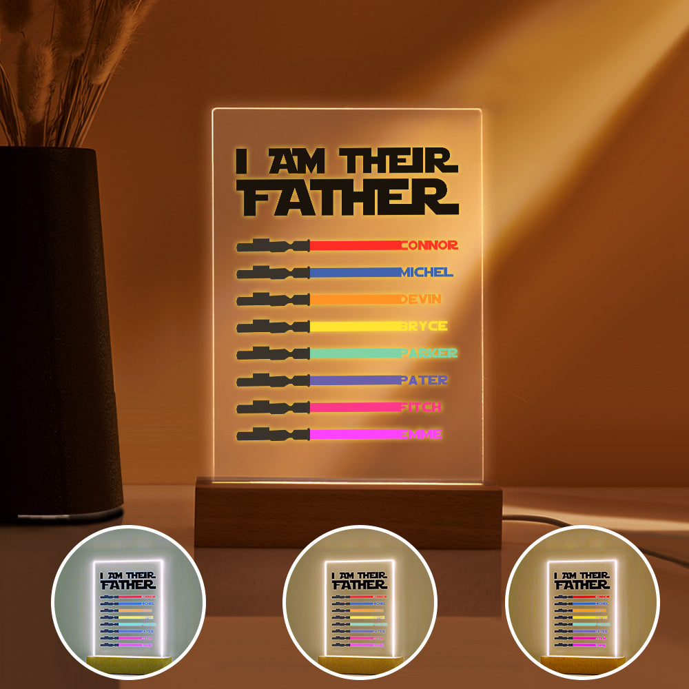 Personalized 8 Names I Am Their Father Night Light Acrylic Light Saber Plaque Father's Day Gifts