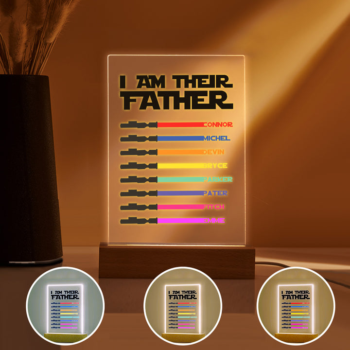 Personalized 8 Names I Am Their Father Night Light Acrylic Light Saber Plaque Father's Day Gifts