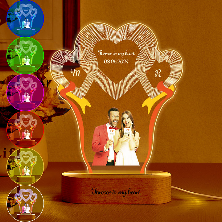 Custom Photo Engraved 3-Heart Night Lights Desk Decoration