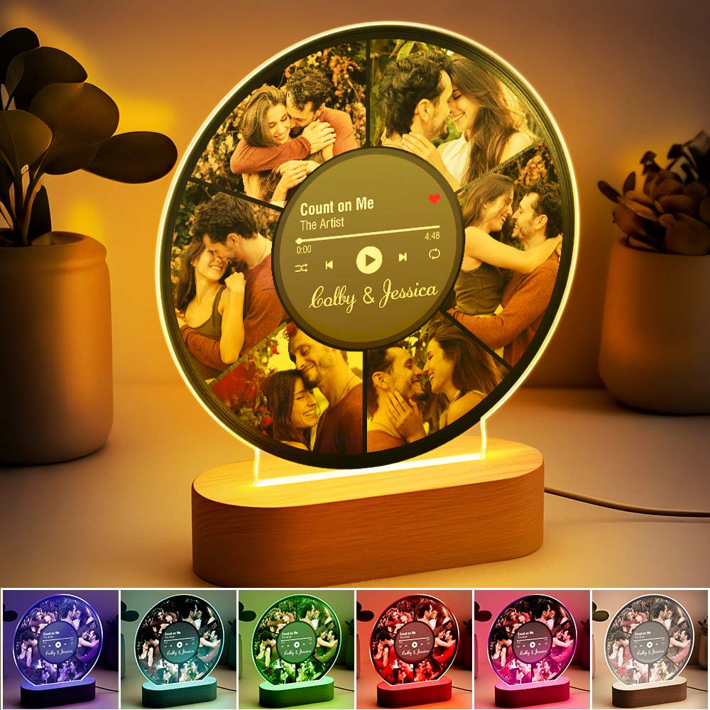 Personalized Couple Photos Record Night Light Photo Collage LED Lamp for Boyfriend Girlfriend Anniversary Gifts Wedding Gift Music Cover