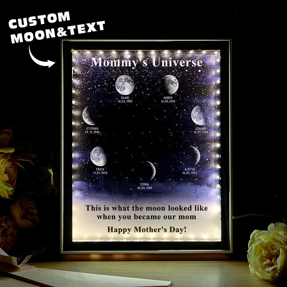 Starry Night Customize Birth Moon Phase Mirror Light Box Mother's Day Gifts Mommy's Universe