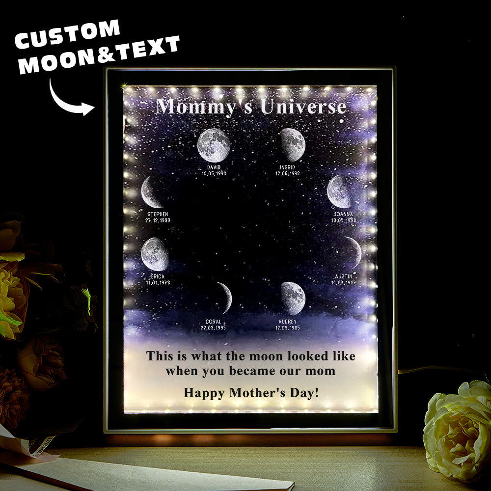 Starry Night Customize Birth Moon Phase Mirror Light Box Mother's Day Gifts Mommy's Universe