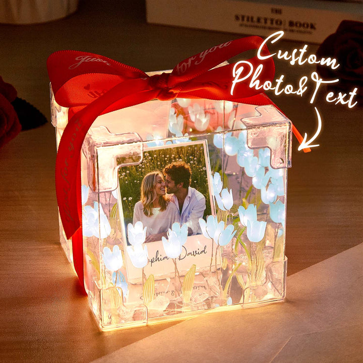 Custom Photo Tulip Flower Infinity Mirror Box Infinity Mirror Flower with Your Picture and Text DIY Kit