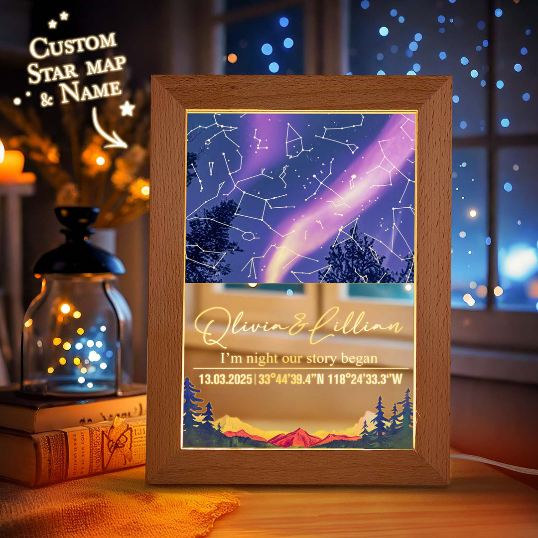 Custom Star Map Night Light Acrylic Lamp with Date Text and Wooden Base Home Decor for Valentine’s Day Anniversary Gift for Couples