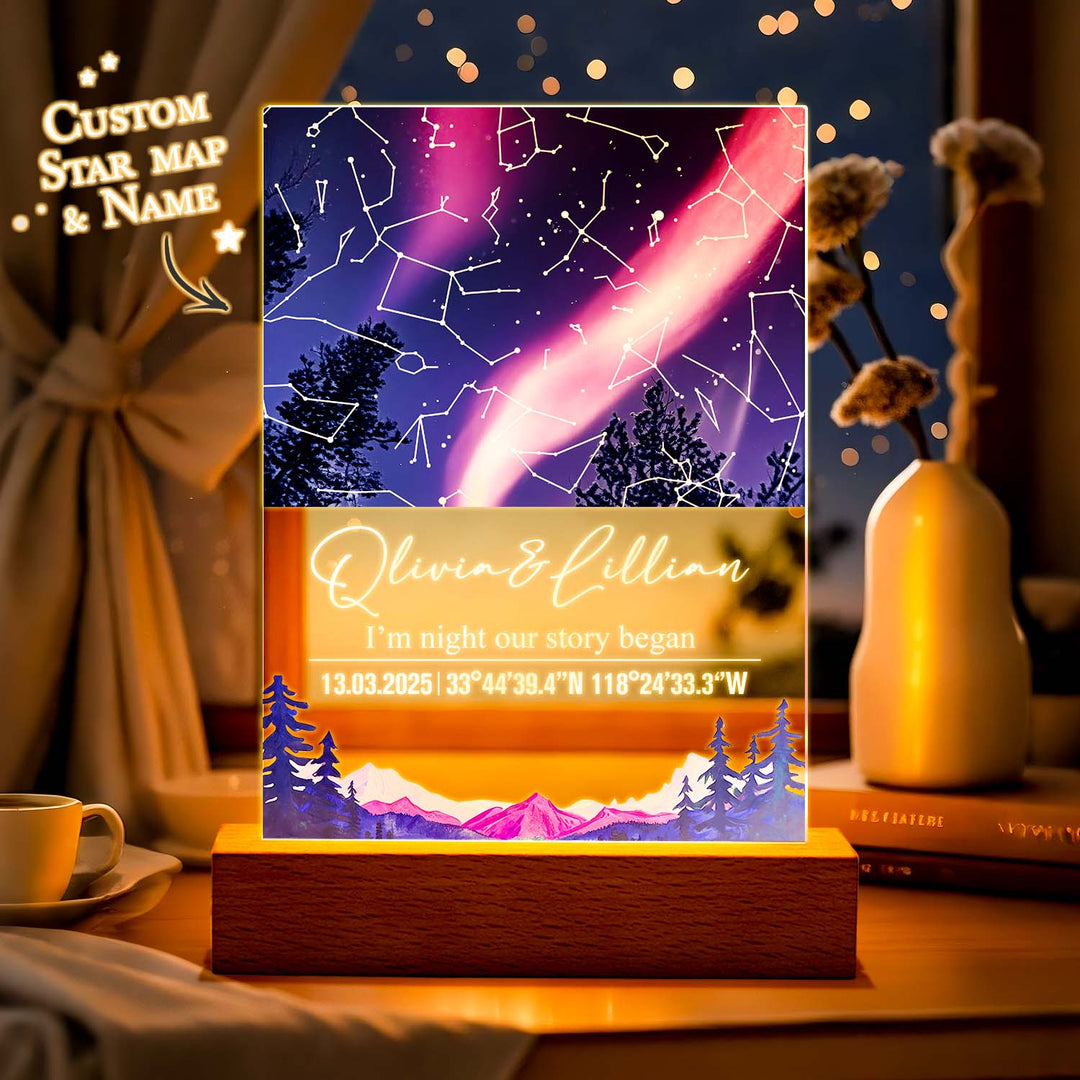 Custom Star Map Night Light Acrylic Lamp with Date Text and Wooden Base Home Decor for Valentine’s Day Anniversary Gift for Couples