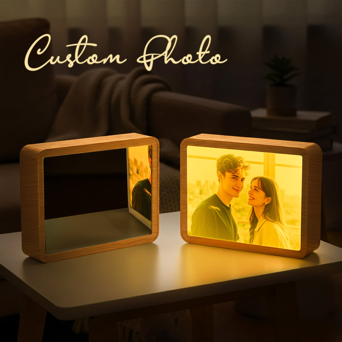 Custom Photo Bluetooth Speaker Music Mirror Lamp – Personalized Christmas Gift with Light & Sound