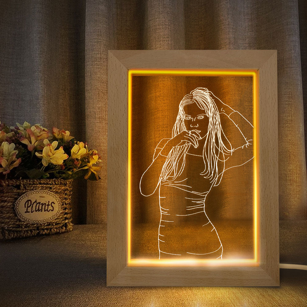 Personalized Engraved 3D Picture Wood Photo Frame Night Lights