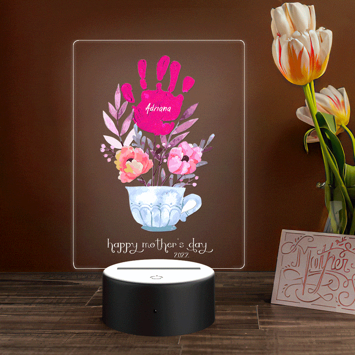Custom Name and Date Night Light Handprint Lamp Mother's Day Gift