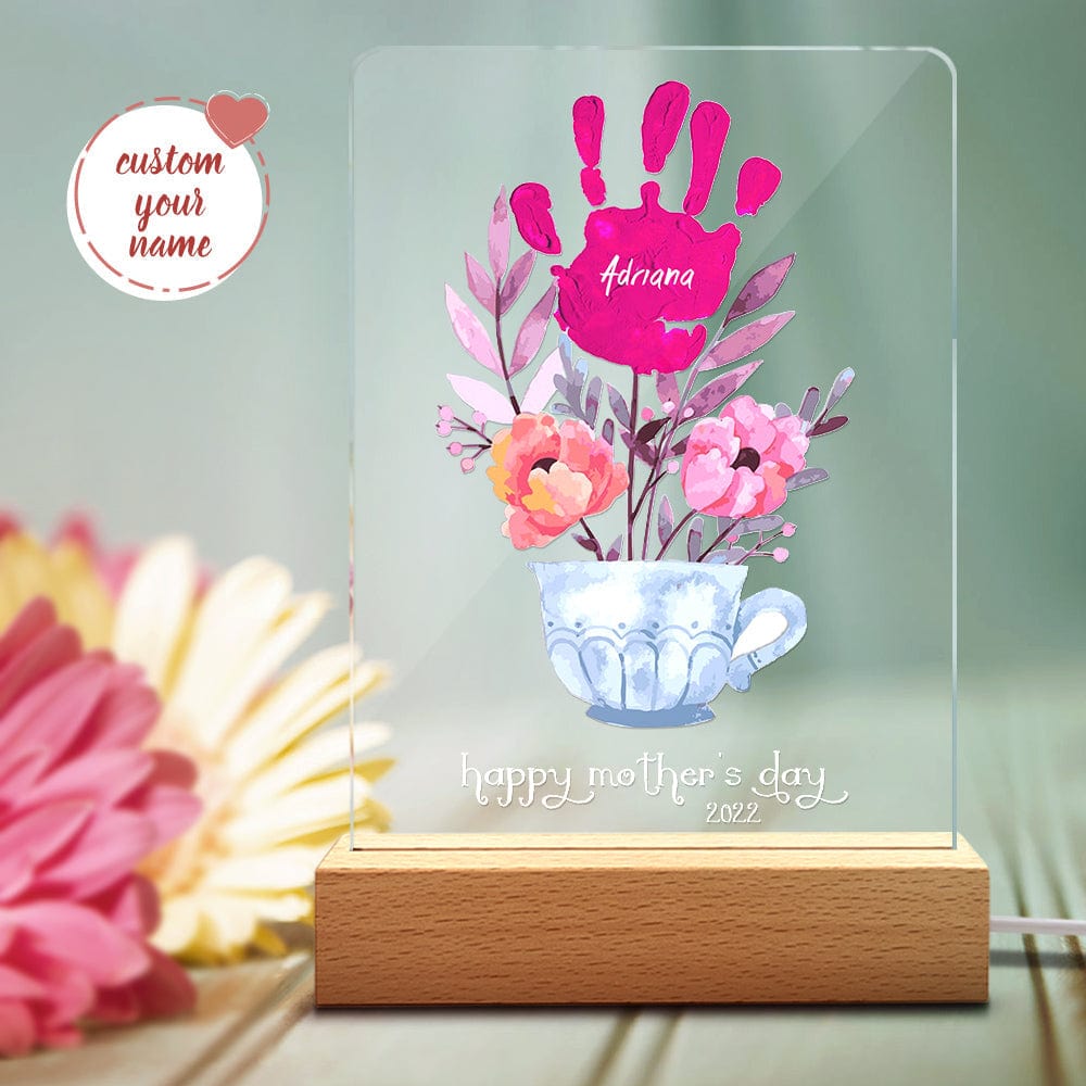 Custom Name and Date Night Light Handprint Lamp Mother's Day Gift