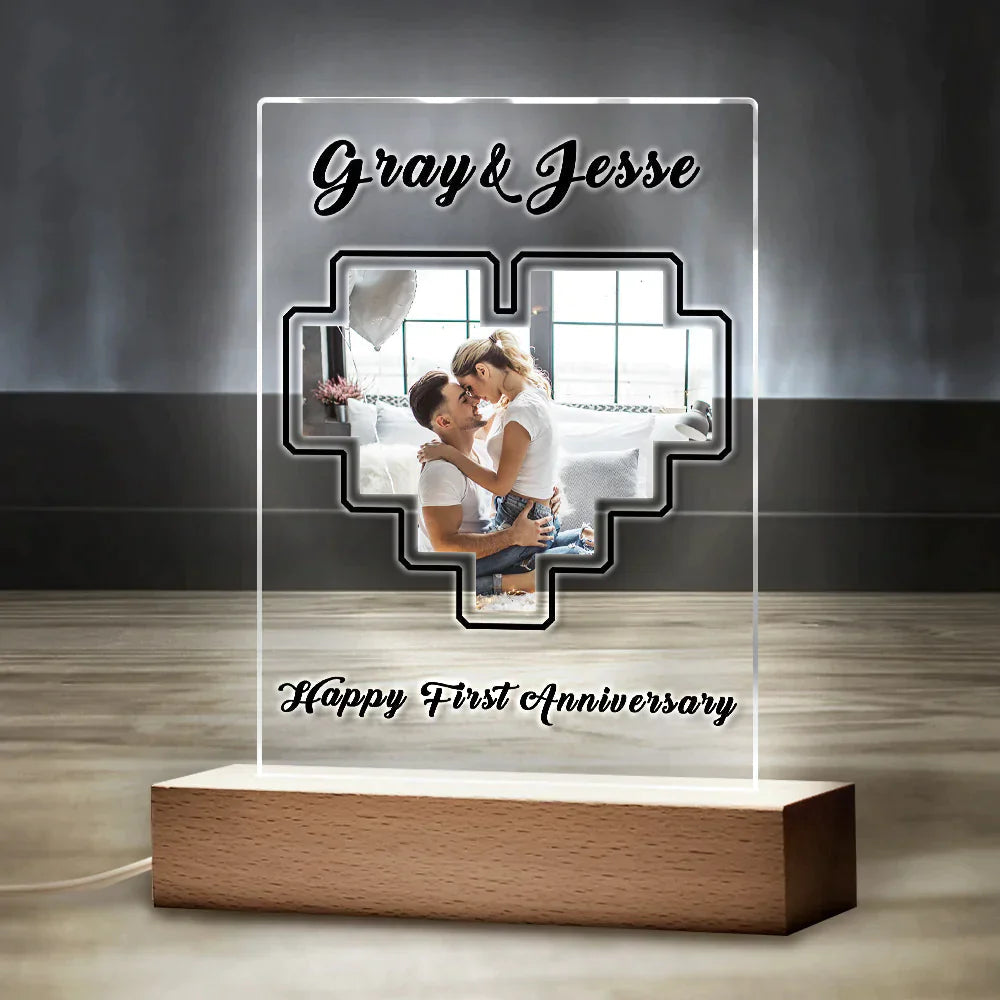 Custom Heart Photo Plaque Acrylic Keychain With Text Anniversary Gift