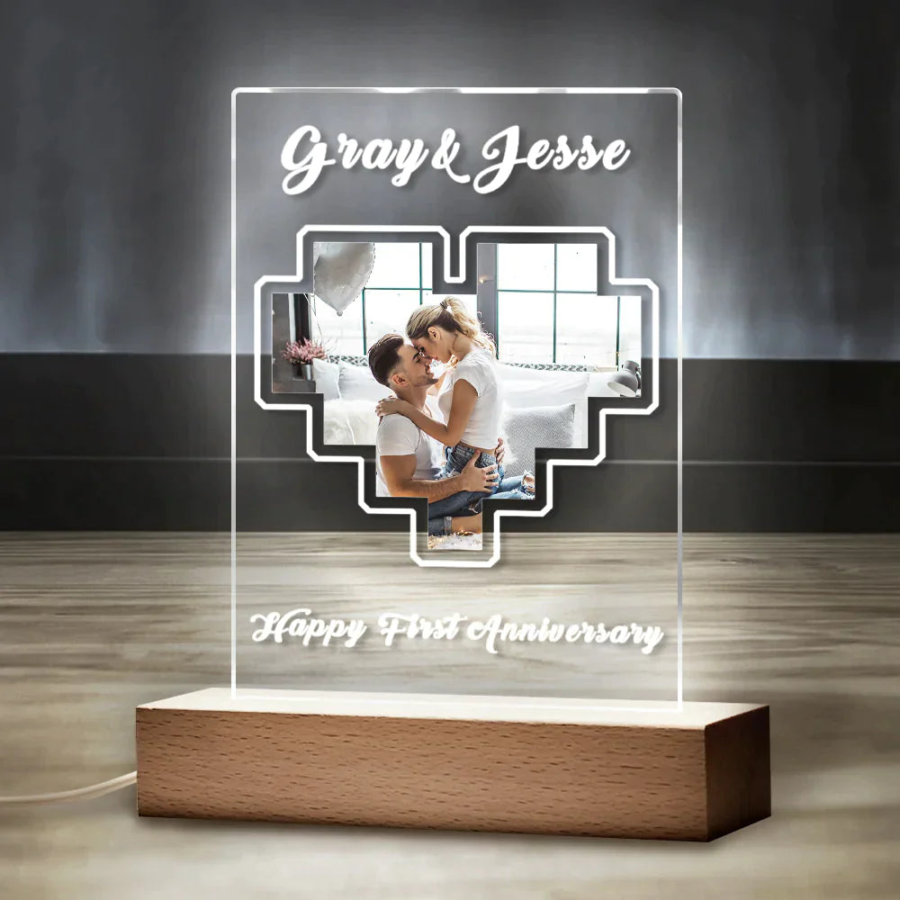 Custom Heart Photo Plaque Acrylic Keychain With Text Anniversary Gift