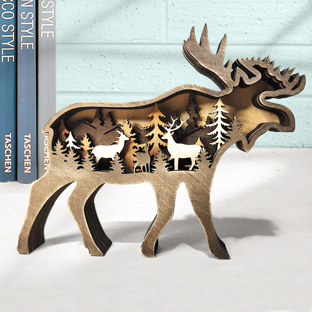 Custom Animal Wooden Statue Home Ornament Multi layer Woodland Bear Silhouette Decor for Shelf Table Wood Statue