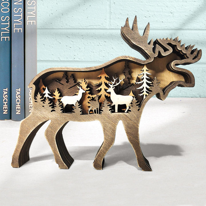 Custom Animal Wooden Statue Home Ornament Multi layer Woodland Bear Silhouette Decor for Shelf Table Wood Statue