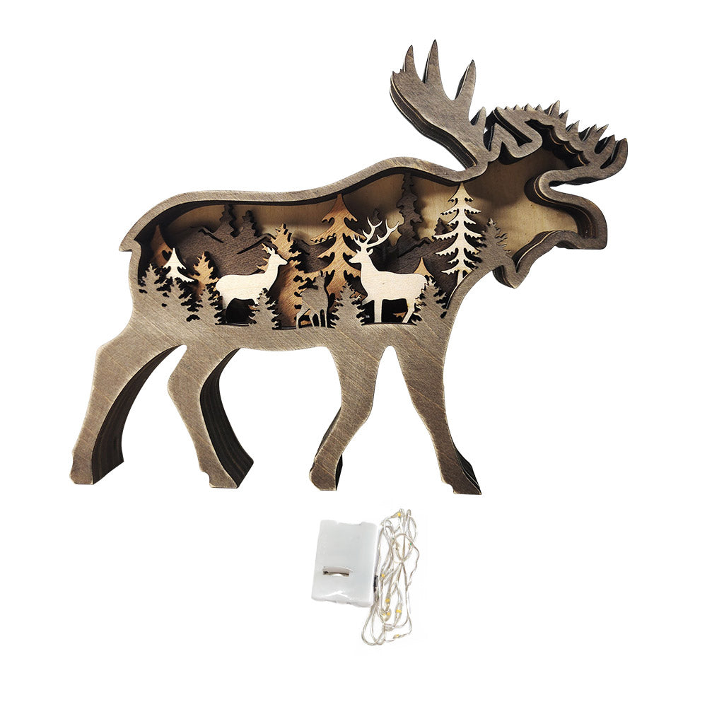 Custom Animal Wooden Statue Home Ornament Multi layer Woodland Bear Silhouette Decor for Shelf Table Wood Statue