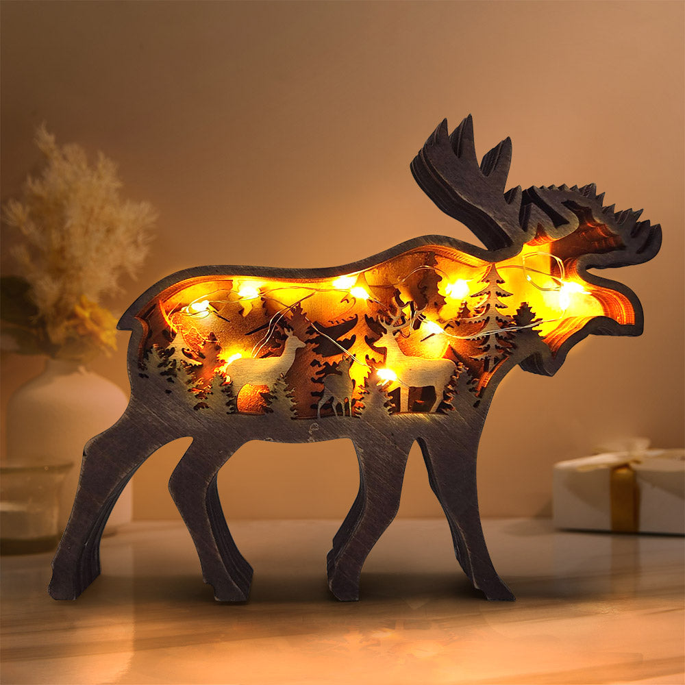 Custom Animal Wooden Statue Home Ornament Multi layer Woodland Bear Silhouette Decor for Shelf Table Wood Statue