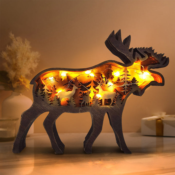 Custom Animal Wooden Statue Home Ornament Multi layer Woodland Bear Silhouette Decor for Shelf Table Wood Statue