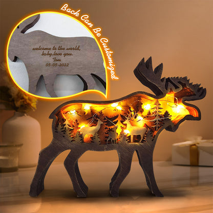 Custom Animal Wooden Statue Home Ornament Multi layer Woodland Bear Silhouette Decor for Shelf Table Wood Statue