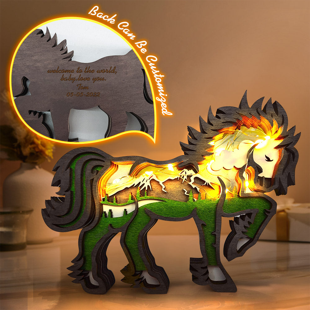 Custom Animal Wooden Statue Home Ornament Multi layer Woodland Bear Silhouette Decor for Shelf Table Wood Statue