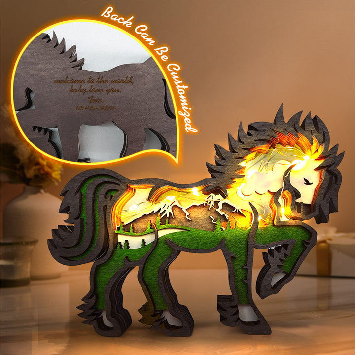 Custom Animal Wooden Statue Home Ornament Multi layer Woodland Bear Silhouette Decor for Shelf Table Wood Statue