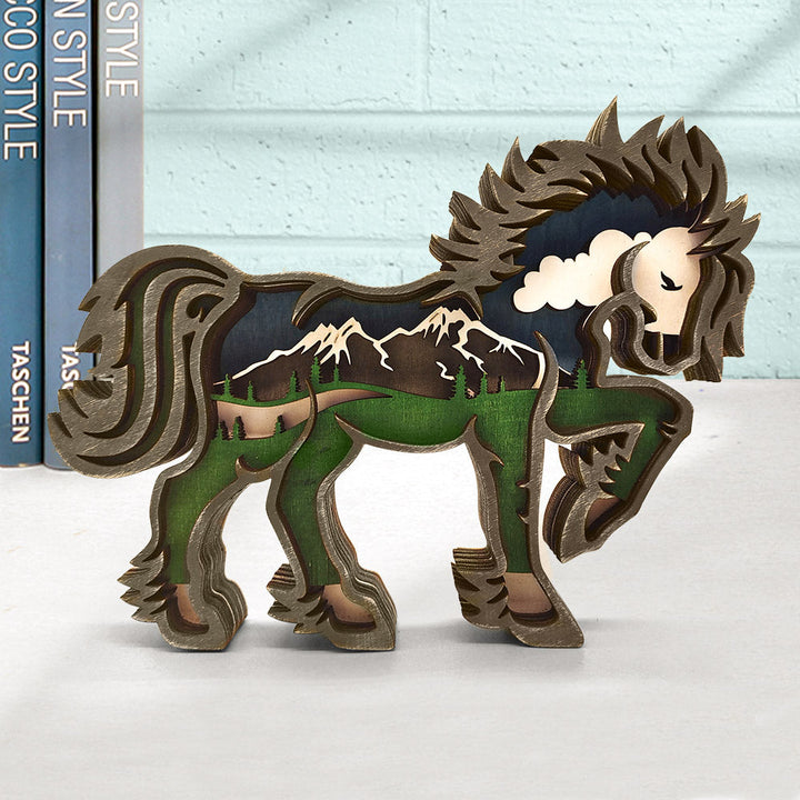 Custom Animal Wooden Statue Home Ornament Multi layer Woodland Bear Silhouette Decor for Shelf Table Wood Statue