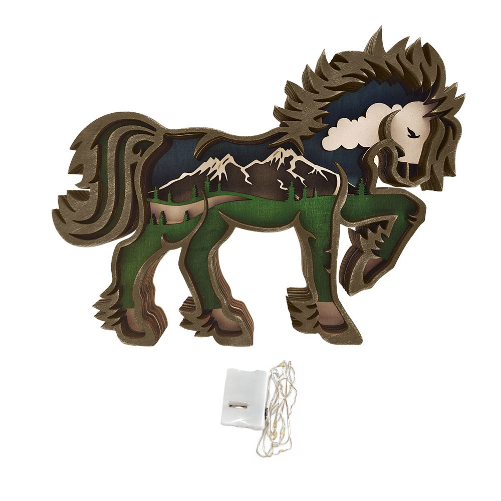 Custom Animal Wooden Statue Home Ornament Multi layer Woodland Bear Silhouette Decor for Shelf Table Wood Statue