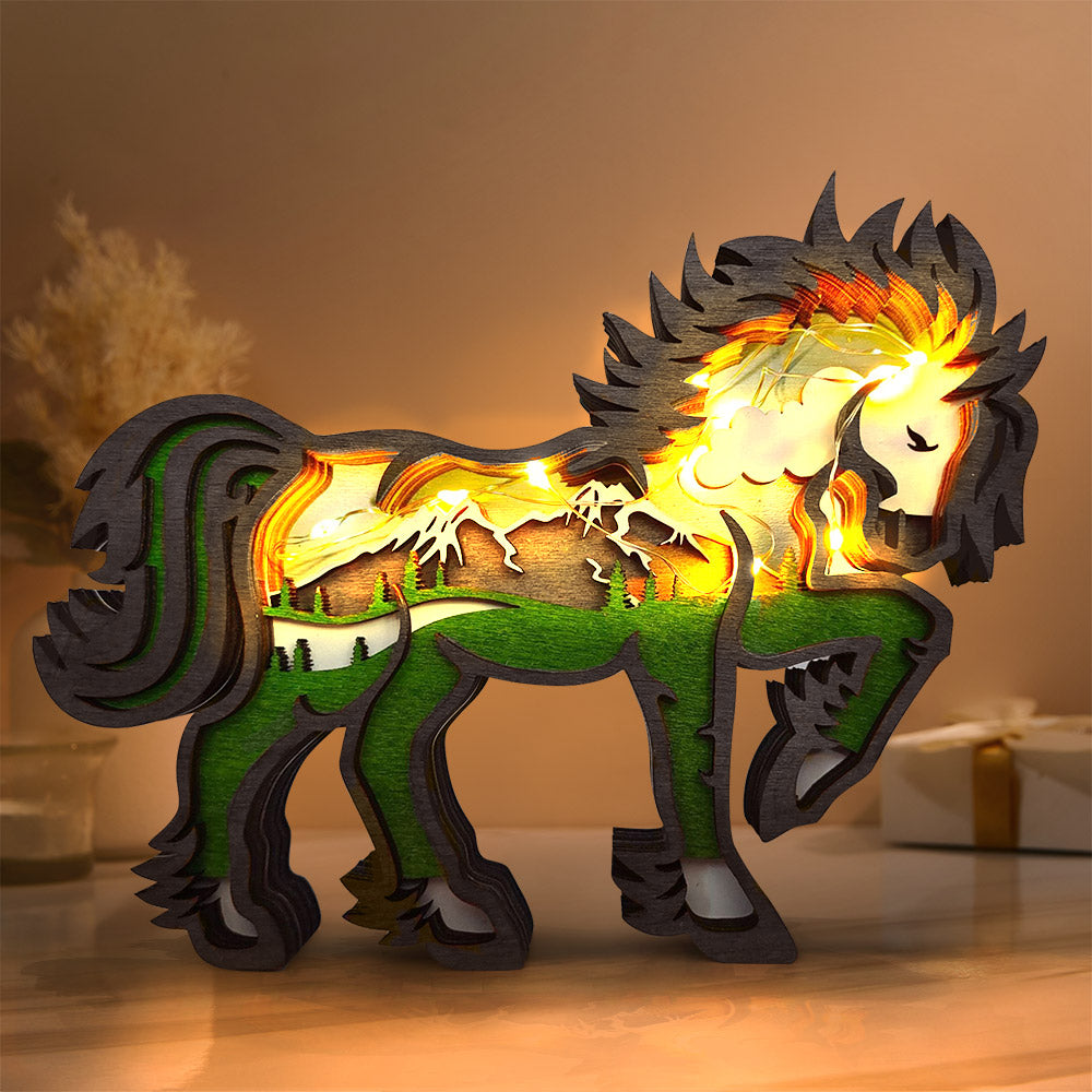 Custom Animal Wooden Statue Home Ornament Multi layer Woodland Bear Silhouette Decor for Shelf Table Wood Statue