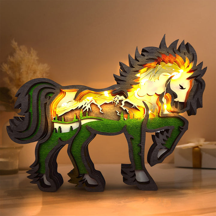 Custom Animal Wooden Statue Home Ornament Multi layer Woodland Bear Silhouette Decor for Shelf Table Wood Statue