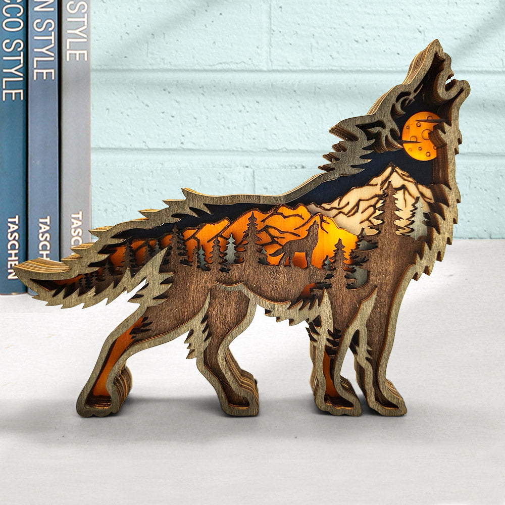 Custom Animal Wooden Statue Home Ornament Multi layer Woodland Bear Silhouette Decor for Shelf Table Wood Statue