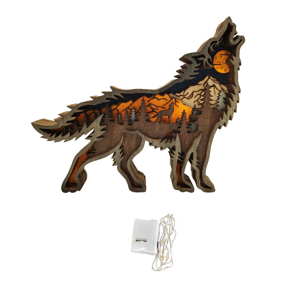 Custom Animal Wooden Statue Home Ornament Multi layer Woodland Bear Silhouette Decor for Shelf Table Wood Statue