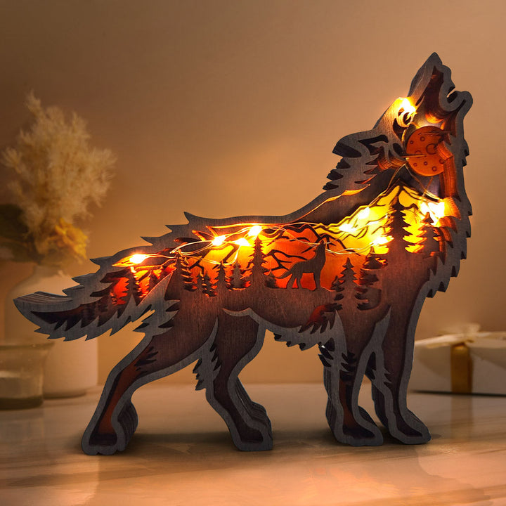 Custom Animal Wooden Statue Home Ornament Multi layer Woodland Bear Silhouette Decor for Shelf Table Wood Statue