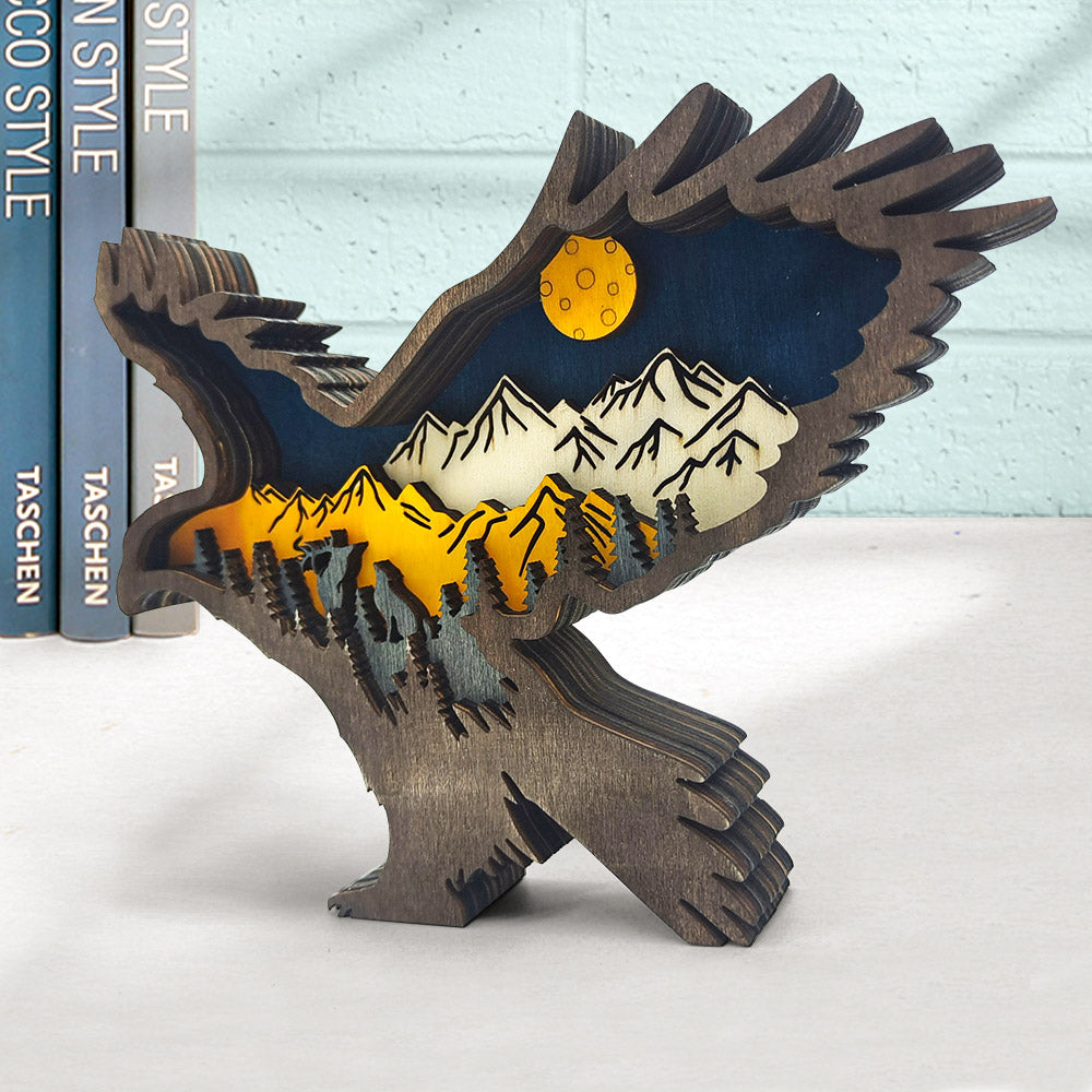 Custom Animal Wooden Statue Home Ornament Multi layer Woodland Bear Silhouette Decor for Shelf Table Wood Statue