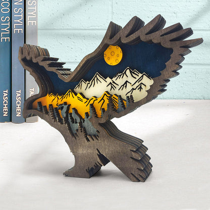 Custom Animal Wooden Statue Home Ornament Multi layer Woodland Bear Silhouette Decor for Shelf Table Wood Statue