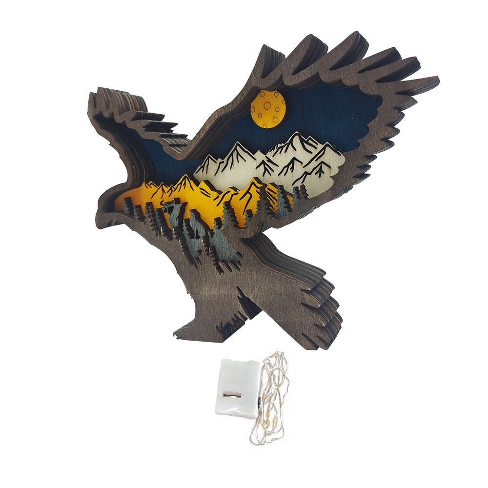 Custom Animal Wooden Statue Home Ornament Multi layer Woodland Bear Silhouette Decor for Shelf Table Wood Statue