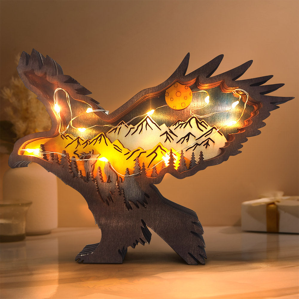 Custom Animal Wooden Statue Home Ornament Multi layer Woodland Bear Silhouette Decor for Shelf Table Wood Statue