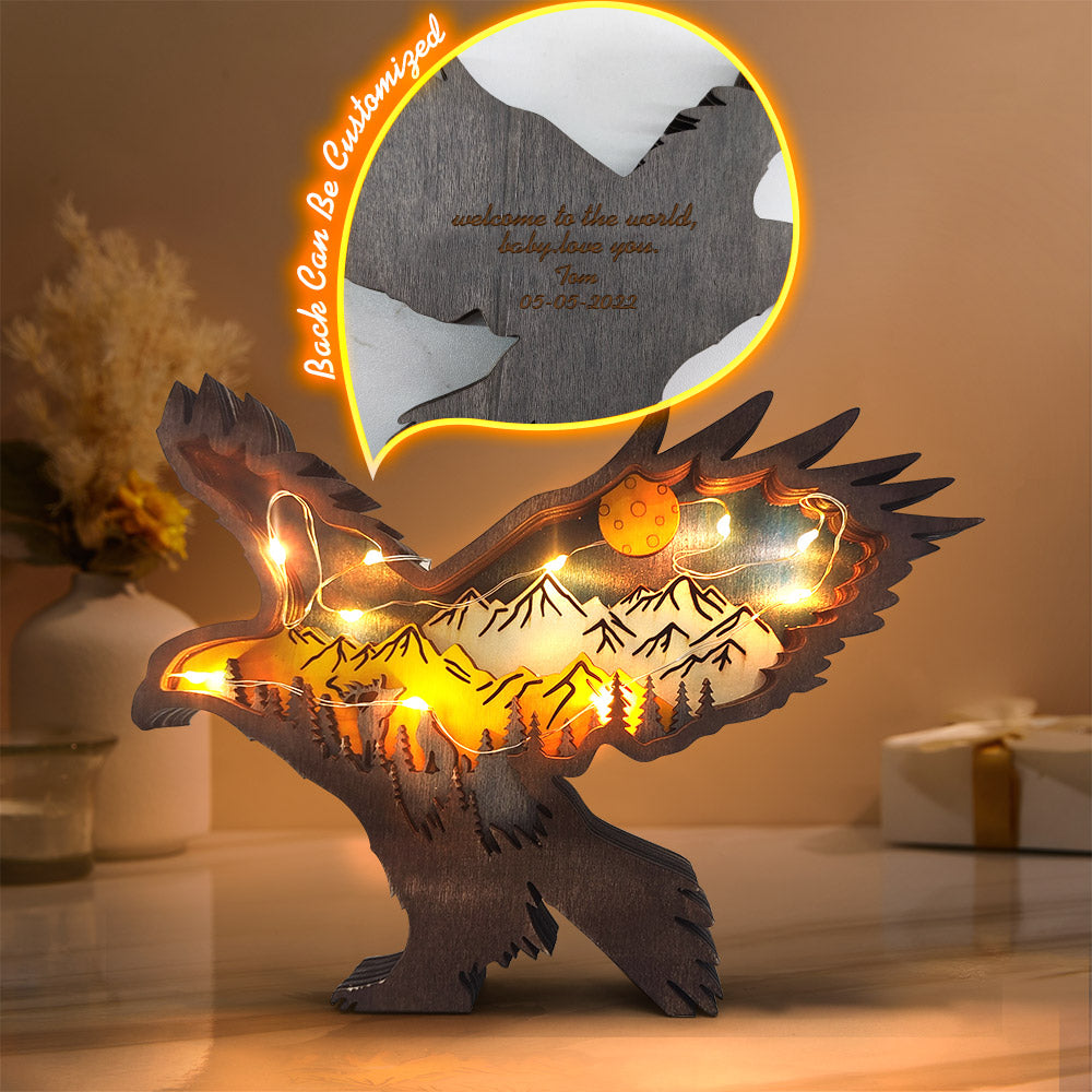 Custom Animal Wooden Statue Home Ornament Multi layer Woodland Bear Silhouette Decor for Shelf Table Wood Statue