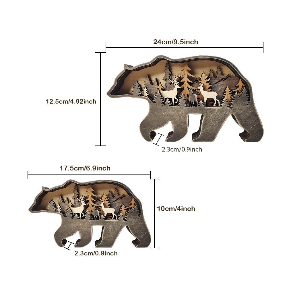 Custom Animal Wooden Statue Home Ornament Multi layer Woodland Bear Silhouette Decor for Shelf Table Wood Statue