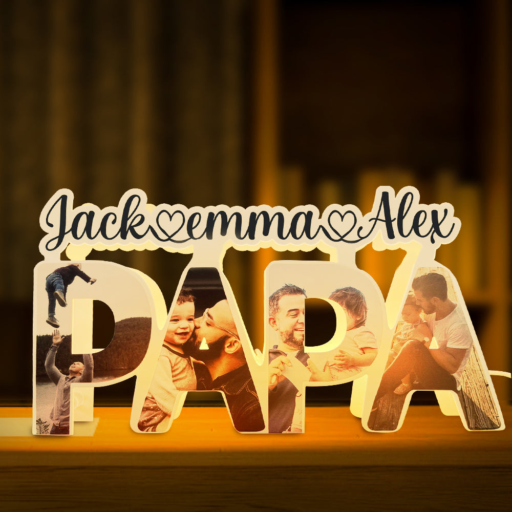 Custom Papa Photo Name Light Personalized Acrylic Family Name Lamp Desk Decoration Gift for Father