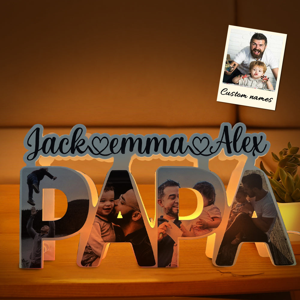 Custom Papa Photo Name Light Personalized Acrylic Family Name Lamp Desk Decoration Gift for Father