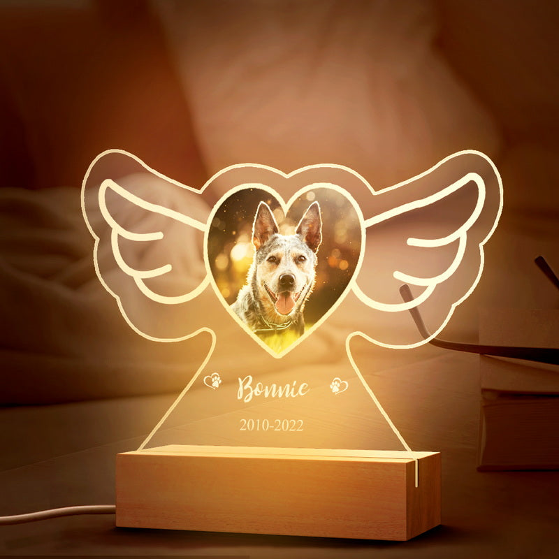 Personalized Pet Photo Lamp Custom Name Angel Wings Night Light