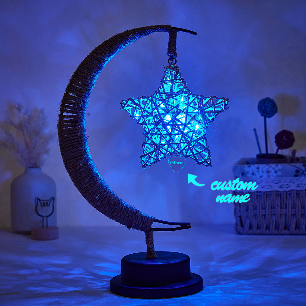 Custom Engraved Name Night Light Star Moon Hemp Rope Decorate Gifts