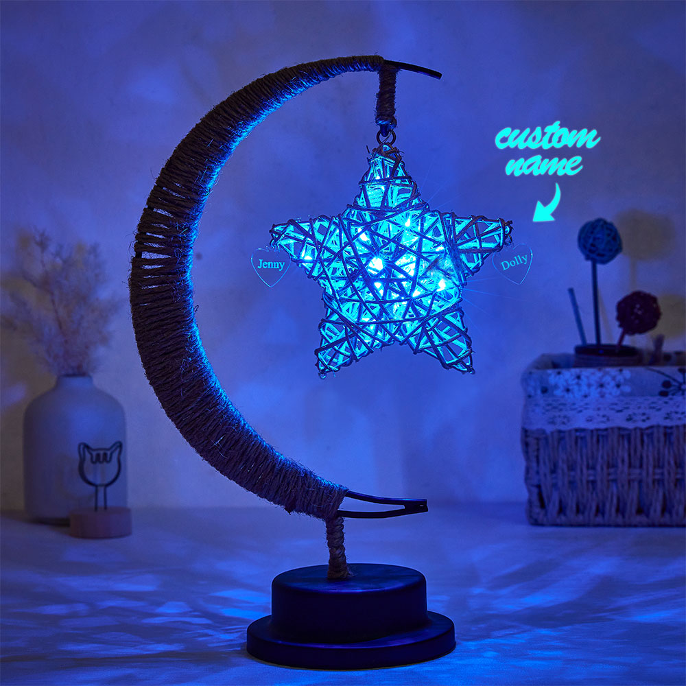 Custom Engraved Name Night Light Star Moon Hemp Rope Decorate Gifts