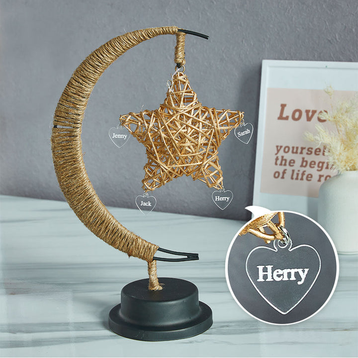 Custom Engraved Name Night Light Star Moon Hemp Rope Decorate Gifts