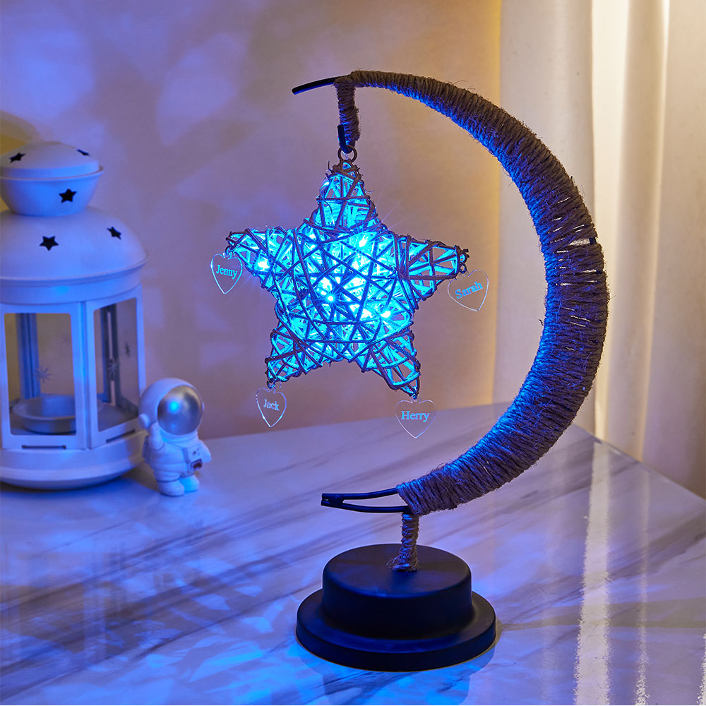 Custom Engraved Name Night Light Star Moon Hemp Rope Decorate Gifts