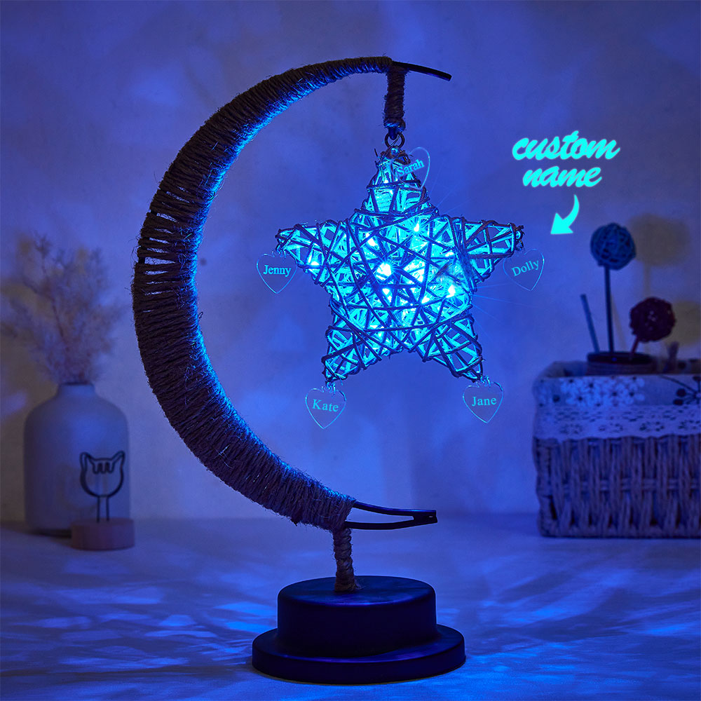 Custom Engraved Name Night Light Star Moon Hemp Rope Decorate Gifts
