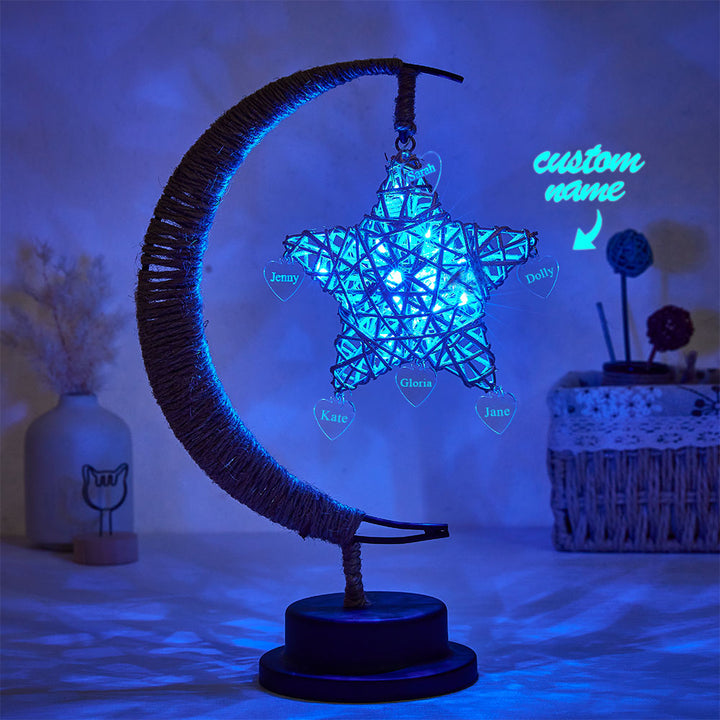 Custom Engraved Name Night Light Star Moon Hemp Rope Decorate Gifts