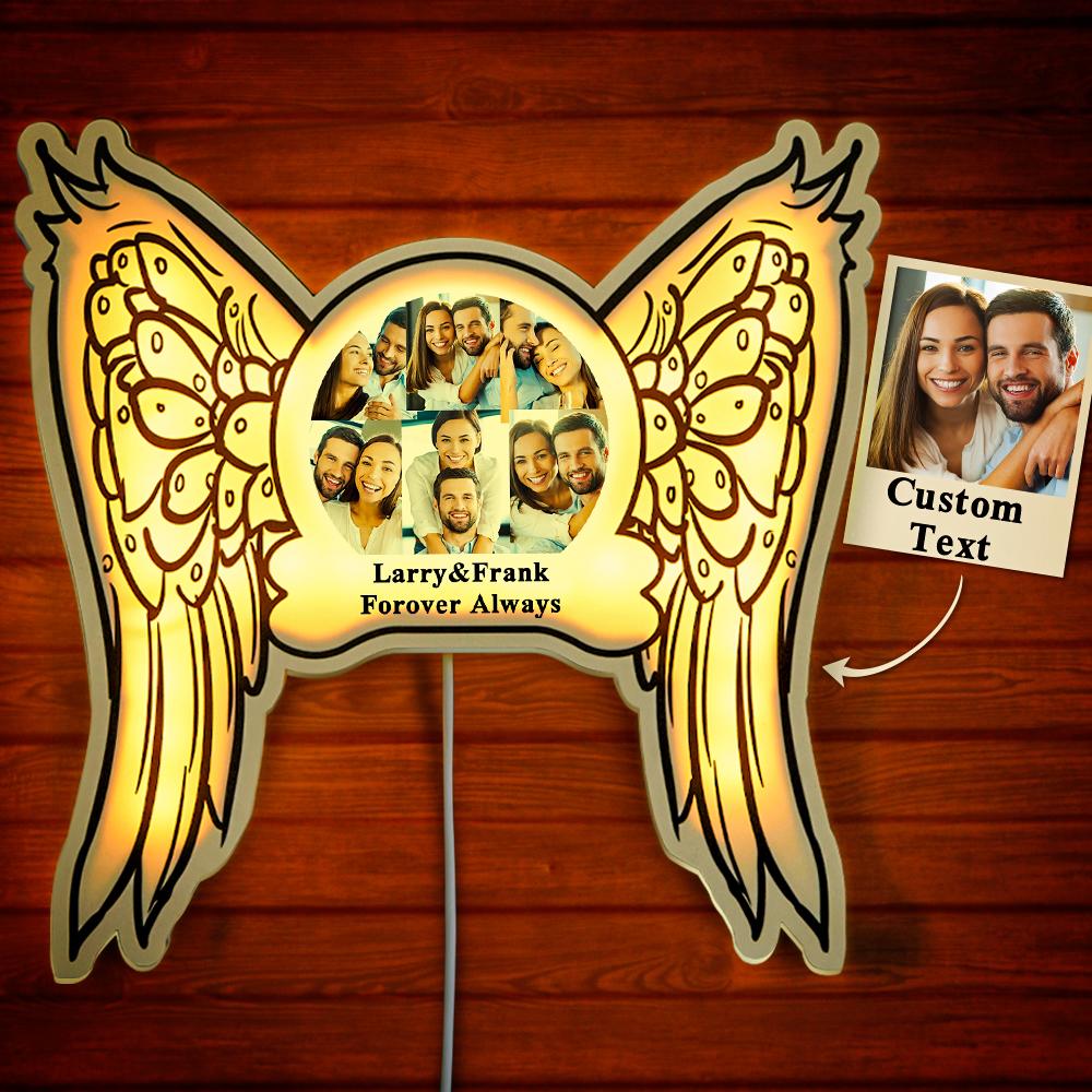 Custom Photo Engraved Night Light Angel Wings Home Gifts