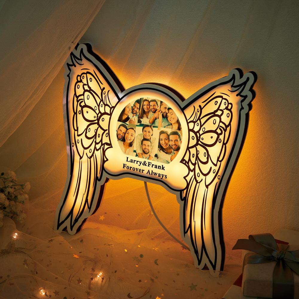Custom Photo Engraved Night Light Angel Wings Home Gifts